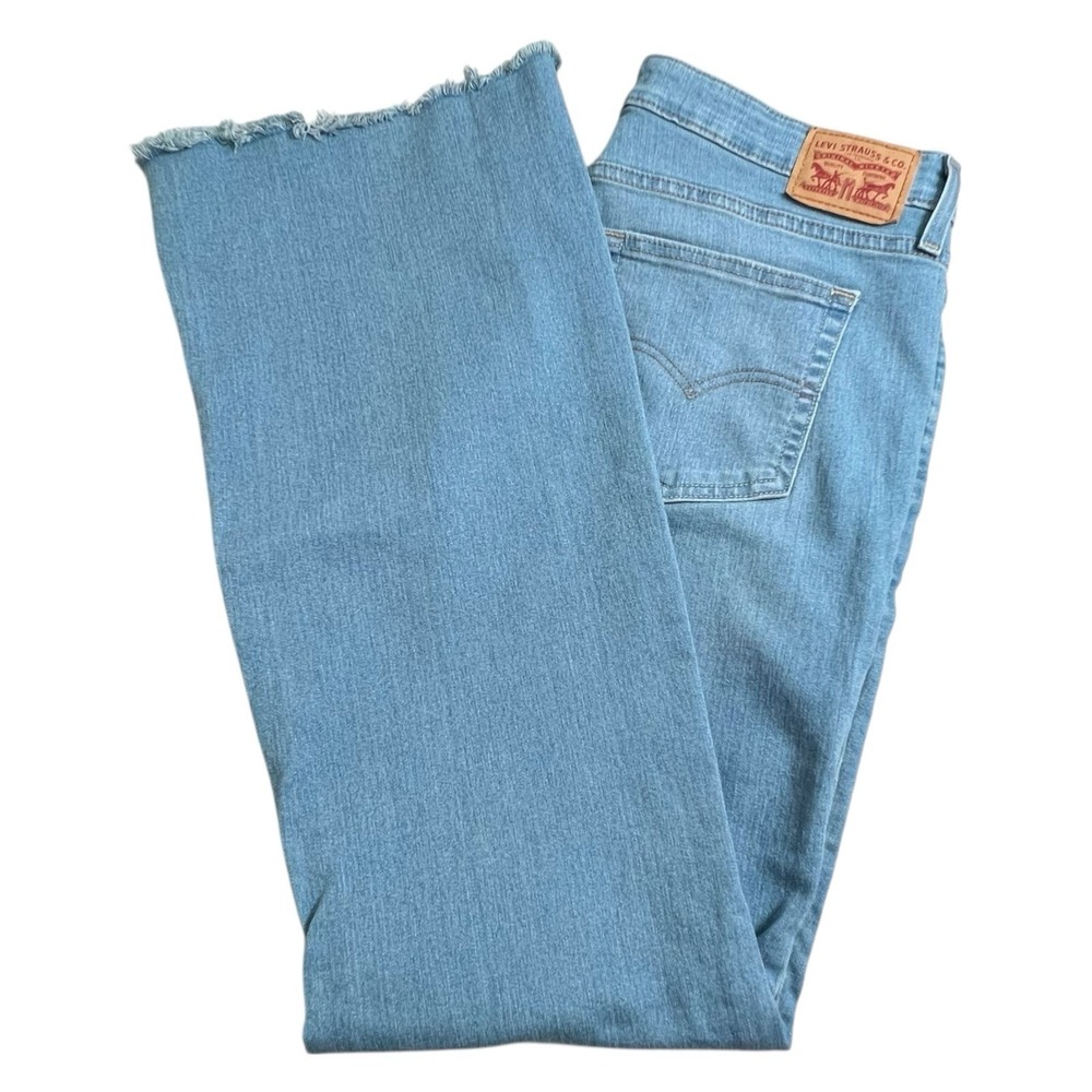 Levis Womens Plus Size 34 726 Flare Light Wash Fringe Hem High Rise Jean Stretch